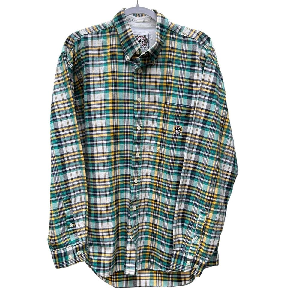 Cinch Shirt Mens Large Green‎ Yellow Plaid Button Down Western Rodeo Snap Front